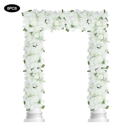 Wedding Arch Artificial Flowers Panels, 6pcs Silk Rose Floral Wall Backdrop, 13.8 x 13.8in Artificial Flowers Garland for Wedding Party Table Decoration, White (White, 6 Pcs) - color: White, size: 6 Pcs