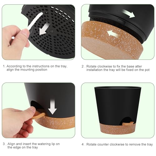 YNNICO Indoor Self Watering Planters with Drainage Holes and Saucers, 8, 7, 6.5, 6, 5.5, 5 Inches, Black, 6 Pots - color: Black, size: 8+7+6.5+6+5.5+5 inch