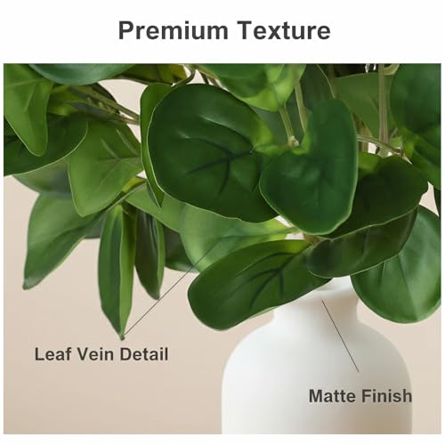 15" Artificial Eucalyptus Stems Potted Plant - Realistic Small Fake Desk Plants for Office Home Decor, Faux Plants in Frosted Ceramic Vase for Indoor Spaces, Wedding Centerpieces Table Decor（2pcs leaf - color: Big Eucalyptus Plant