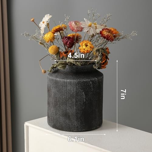 Farmhouse Vase for Home Decor, Vintage Rustic Terracotta Flower Vase Suitable for Home Decor, Living Room, Shelf, Dining Table. 7IN（Frosted Dark Blue） ZSHLXM - color: Frosted Dark Blue, size: 6.1 x 7 inches