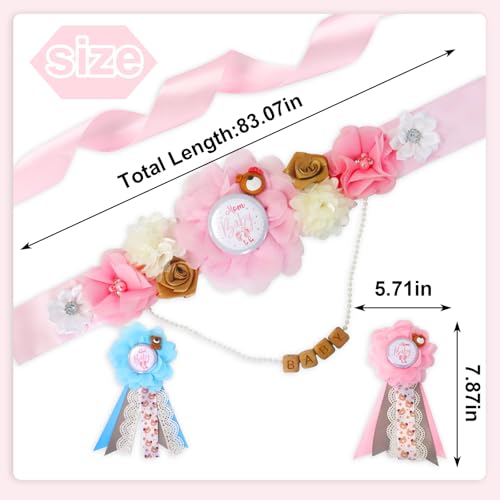 Maternity Sash Set Baby Shower Floral Belly Belt Baby Shower Decoration for Mom to Be Pregnancy Party Supplies - color: Style2