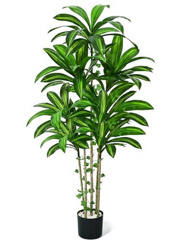 Dolicer 5FT Tall Look Real Artificial Dracaena Tree Indoor with Black Planter, Realistic Artificial Fake Faux Indoor Plants with Natural Trunk and Lifelike Leaves for Home Office Living Room - size: 5FT