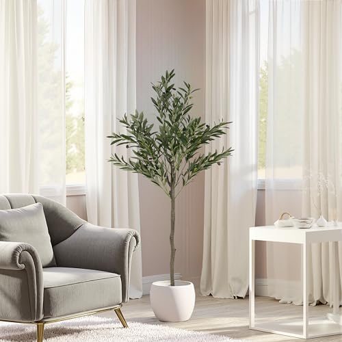 Christopher Knight Home Annas 66''H Artificial Tree Indoor, Artificial Olive Tree with Nursery Pot, Tropical Style Faux Tree with Black Plastic Pot, Artificial Plant for Home Office Decor, 1pcs, Green - color: Green/66''h