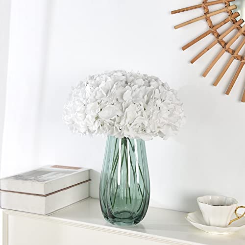 Silk Hydrangea Heads with Stems Artificial Flowers Heads for Home Wedding Decor,Pack of 10 (White) - color: White