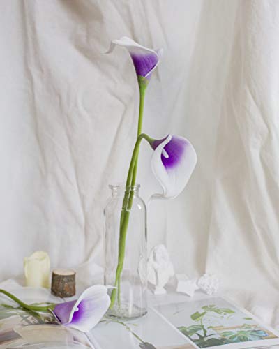 DuHouse 20Pcs Calla Lily Artificial Real Touch Latex Flowers Fake Wedding Bouquet Home Wedding Party Decor (Purple White) - color: Purple White, size: 20pcs