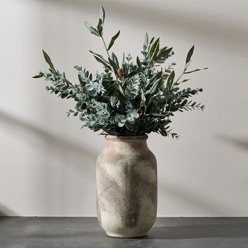 SIDUCAL Rustic Ceramic Farmhouse Flower Large Vase, Whitewashed Terra Cotta Vase, Pottery Decorative Flower for Home Decor, Table, Living Room Decoration, Shelf Decor, Mantel, 9.5 Inch, Terra - color: Terra-l
