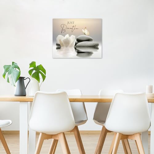 LB Spa Zen Wall Art for Bathroom Water Lily Flower and Butterfly Canvas Wall Art Wall Paintings Home Decor Inspirational Quotes Wall Pictures for Living Room Bedroom Office Ready To Hang,16x12 Inch - color: Beige, size: 12"L x 16"W