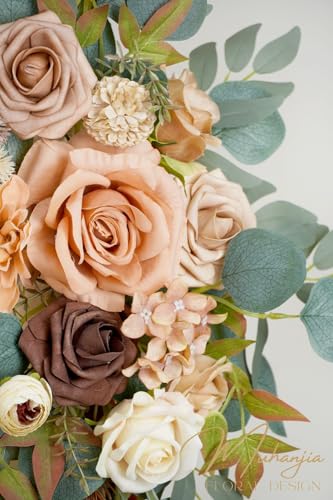 Muhanjia Artificial Arch Flowers Kit(Pack of 4),2Pcs Artificial Flower Arch Decor, 2Pcs Drapes, Ceremony and Reception Background Rose Decoration, Terracotta Champagne Floral Party Outdoor Decor - color: Terracotta Champagne
