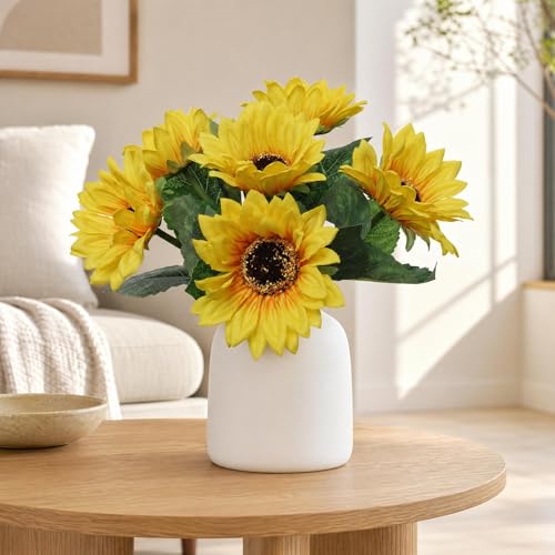 Larksilk 2 Pack 14" Artificial Sunflower Bundle – 6 Stems, Faux Yellow Sunflowers for Vase, Home Décor, Centerpieces, Weddings