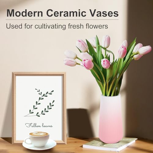 Gradient Pink Ceramic Vase, GUKJOB Small Cute Flower Vase for Pampas Grass, Home, Living Room, Dining Table, Farmhouse, Office Decor, Bedroom, Table, and Kitchen Shelf (Gradient Pink) - color: Small Gradient Pink