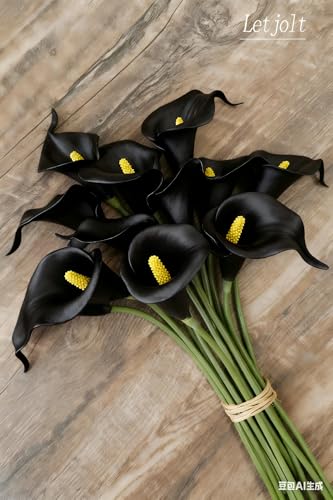 Black Calla Lily 4Pcs Artificial Flowers Bouquet for Wedding Bride Shower Blessing Gift Home Decoration Faux Calla Lilies Flower - color: Black