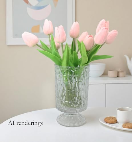 Artificial Flowers 10 Heads Mini Real Touch Artificial Tulip for Home Wedding Party Centerpiece Decoration (Light Pink) - color: Light Pink