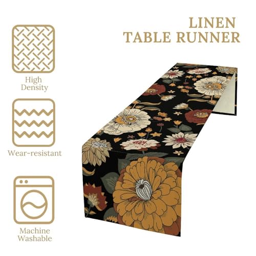 Vintage Boho Florals Table Runner Rustic Botanical Bohemian Abstract Flowers Mid Century Tropical Leaves Dinner Runner for Farmhouse Country Kitchen Party Holiday 36X13inch - color: Bohoflower-13, size: L36"x W13"