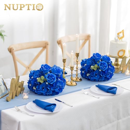NUPTIO Royal Blue Flowers for Centerpieces: 10 Pcs 11.8 inch Diam Artificial Flower Balls for Centerpieces - Fake Flower Ball Arrangement Bouquet Rose Wedding Centerpieces for Tables Decorations - color: Royal Blue, size: 11.8" Diam - 10 PCS