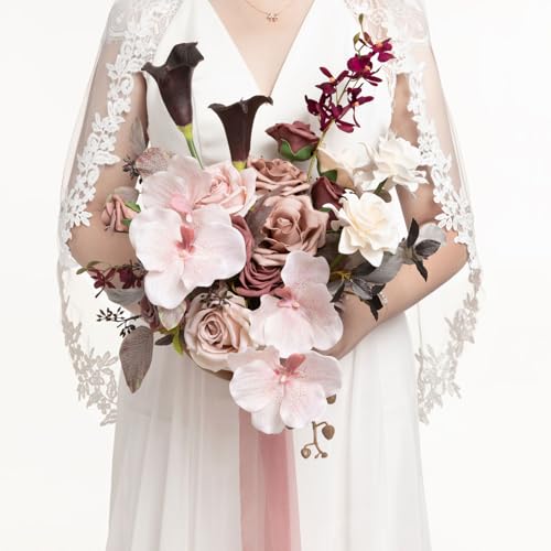 Ling's moment Dusty Rose Wedding Bouquets for Bride, Pink Bridal Bouquets for Bride, 13 Inch Free Form Artificial Wedding Flower Bouquet - color: Pk- Dusty Rose & Mauve, size: Small 13 Inch