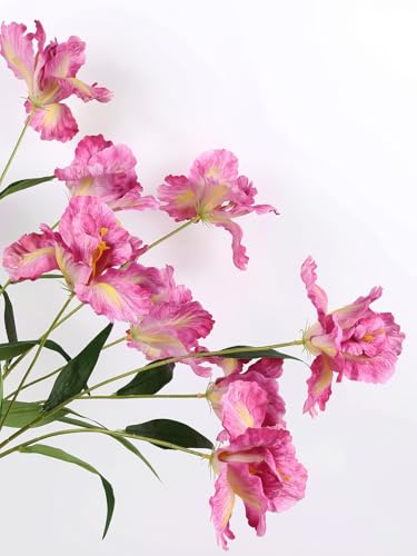 Pink Iris Flowers 5PCS 15Heads Silk Iris Flowers with Stems 35.4" Long Stem Artificial Flowers for Living Room Kitchen Party Decorations Wedding Bridal Bouquet Table Decor (Pink) - color: Hot Pink