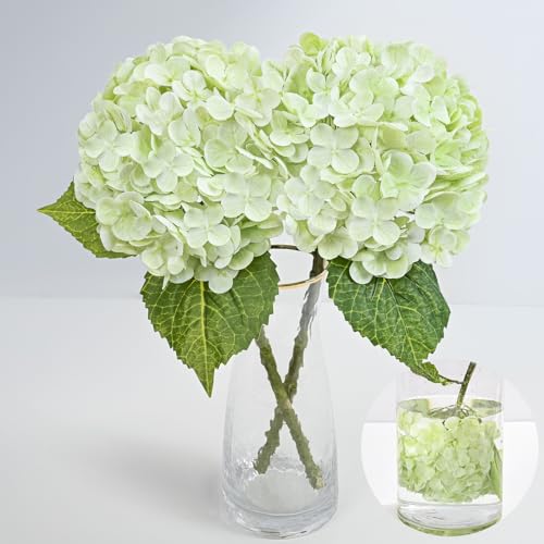 MARTINE MALL 2Pcs 21in Hydrangea Artificial Flowers, Latex Real Touch Hydrangeas Lifelike Large Hydrangea Flowers for Home Decor Party Arrangements Wedding Bouquets Centerpieces (Light Green) - color: Light Green, size: 2Pcs