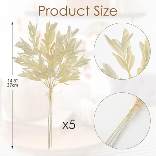 5 Stems Artificial Fall Greenery – 14.6" Olive Leaf Stems for Autumn Floral Arrangements, Thanksgiving Centerpieces, Fall Decor Bouquets, Soft Cream - color: Olive - Soft Cream