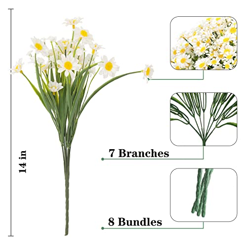 Outdoor Artificial Daisies Flowers,20 Bundles UV Resistant Fake Flowers Outdoor Faux Plastic Flowers Plants Shrubs for Indoor Outside Decoration(White) - color: White, size: 20 Bundles