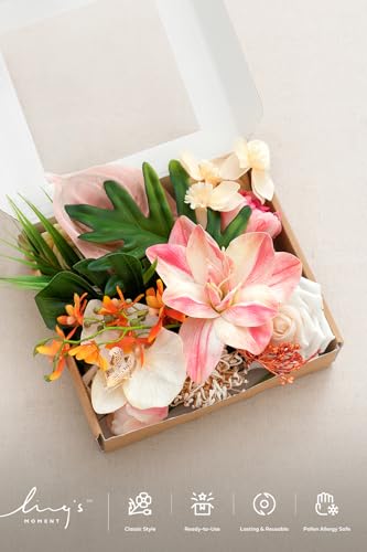 Ling's moment Fake Flowers Box, Faux Artificial Greenery Stems Foam Roses Anthurium Silk Lily Palm Fabic Flower for Centerpieces Bouquet Wedding Vase Floral Decorations, Sorbet Tropical, Mini Combo - color: Sorbet Tropical