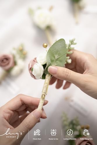 Ling's moment Boutonniere for Men, 6pcs Groom Groomsmen Boutonniere, Artificial Flowers for Wedding Decor/Prom/Homecoming, etc.Pink Dusty Rose - color: Pk-pink & Dusty Rose