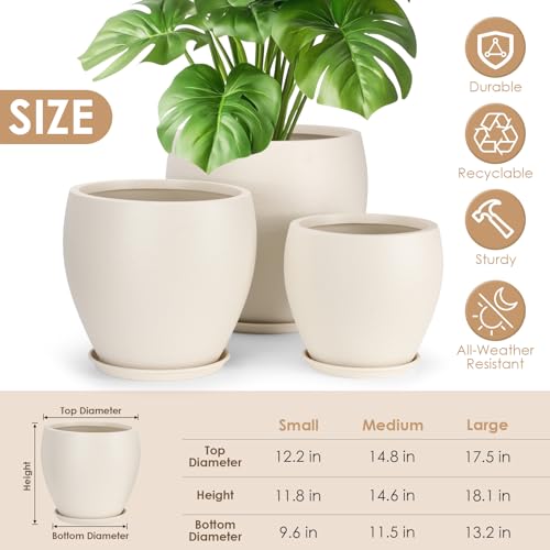 YNNICO Plant Pots 17.5/14.8/12.2 inch Set of 3, Flower Pots with Drainage Holes, Large Planters for Indoor Outdoor Garden Plants and Flowers. (Light Beige) - color: Light Beige