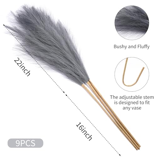 Wertuirk 9 Stems Grey Pampas Grass - 38 Inch Tall Faux Pompous Grass Bulk, Large Artificial Pompas Floral for Vase Filler, Wedding Flower Arrangement and Home Decor (Grey) - color: Grey
