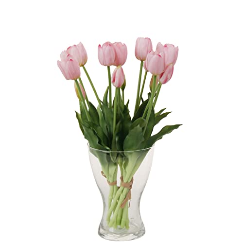20pcs Artificial Tulip Flowers,16 Inch Real Touch Tulip Stems with Faux Leaves, Faux Tulips and Buds for Home Décor Centerpiece Ornament Wedding Bouquet,Pink - color: Pink