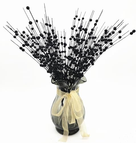 CATTREE Artificial Glitter Berry Stem Decorative, Fake Glitter Sticks Bead Pick Stems for Halloween Christmas Glittery Twigs Xmas Tree Wreath Crafts Vase Filler Home DIY Decor - 17 Inch Black 10 Pack - color: Glitter Berry Sticks - Black 10 Pack