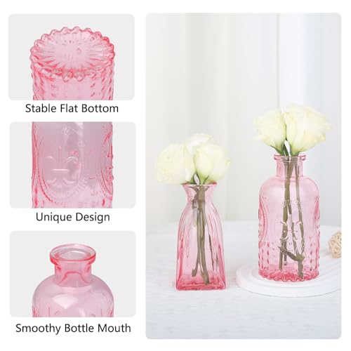RUCKAE Glass Bud Vases Mini Flower Vase Small Vintage Vases for Centerpiece Table Wedding Decorations Home Decor Party(Pink 22 Pack) - style: Pink 22 Pack