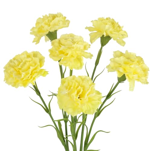 IPOPU Carnations Artificial Flowers,6PCS Real Touch Faux Yellow Carnations 20'' Fake Silk Flowers Bulk for Wedding Bouquet Party Table Centerpieces Home Decor (Yellow) - color: Yellow