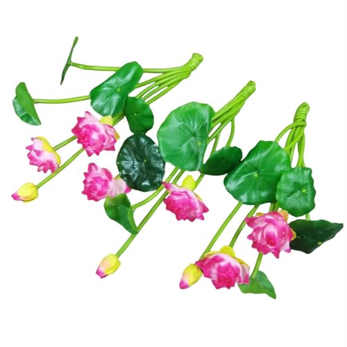 3 Pcs Red Artificial Silk Flower Water Lily, 10" Floating Lotus, Realistic Decor for Fish Tank & Home - color: Red