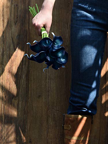 FiveSeasonStuff Real Touch Calla Lily Artificial Flowers Wedding Bridal Bouquet | Floral Arrangements | 15 Calla Lilies (Night Blue) - color: Night Blue