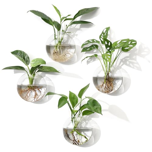4Pcs Wall Hanging Planter Propagation Stations Glass Terrariums Vase for Hydroponics Plants, Bathroom, Home Office Living Room Decor Gift - size: 5.1"L x 2.4"W x 5"H