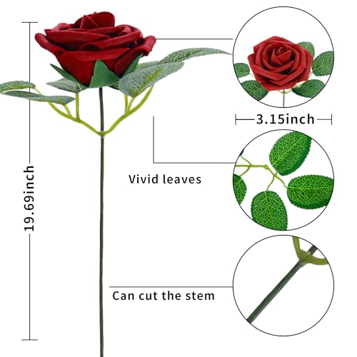 [25PCS] Deep Red Roses Artificial Flowers with Long Stem Real Touch Fake Foam Roses for Decoration DIY Wedding Bouquets Centerpieces Bridal Shower Flower Arrangements Home Decor - color: Winered