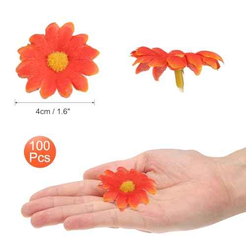 uxcell 100pcs Artificial Daisies Flower Heads,1.6" Silk Fake Daisies Heads Mini Daisies Artificial Flowers Bulk for DIY Wedding Bouquets Centerpieces Party Home Decorations, Orange - color: Orange