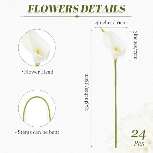 24 Pcs White Artificial Flowers Fake White Calla Lily Silk Flower Real Touch for Wedding Office Home Kitchen Decor - color: White