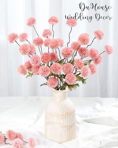 DuHouse 6pcs Artificial Flowers Faux Silk Pompon Mum,Silk Small Mini Chrysanthemum Ball with Stems for DIY Bouquets Centerpieces Vase Home Table Kitchen Decorations(Blush) - color: Blush, size: 6pcs