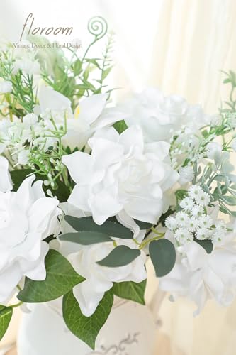 Floroom Artificial Gardenia Flowers 2.7" 25pcs Real Looking White Foam Fake Flowers with Stems for DIY Wedding Bouquets Bridal Shower Centerpieces Floral Arrangements Party Tables Home Decorations - color: White