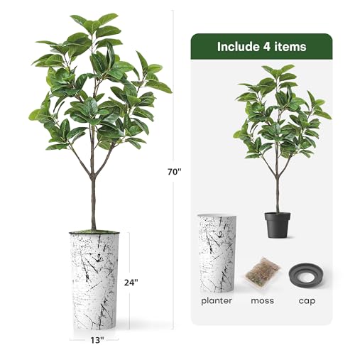 Artificial Tree in Abstract Ink Planter, Fake Magnolia Tree for Indoor and Outdoor Home Decoration - 70" Overall Tall (Plant Pot Plus Tree) - style: Magnolia Tree