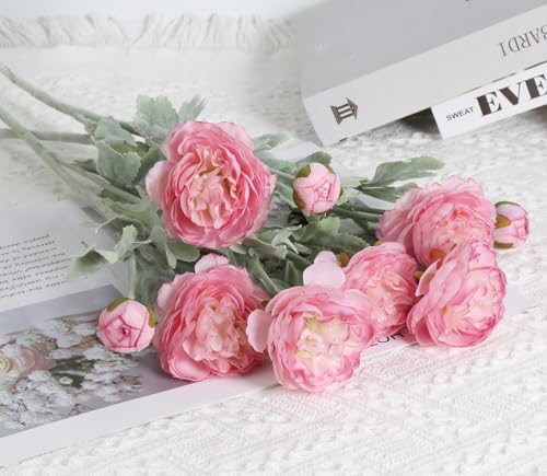 IPOPU Pink Peonies Artificial Flowers 6pcs Pink Artificial Ranunculus Flowers18Heads Pink Silk Peonies with Stems Real Look for Spring Decorations Floral Arrangements Home Table Centerpiece - color: Pink
