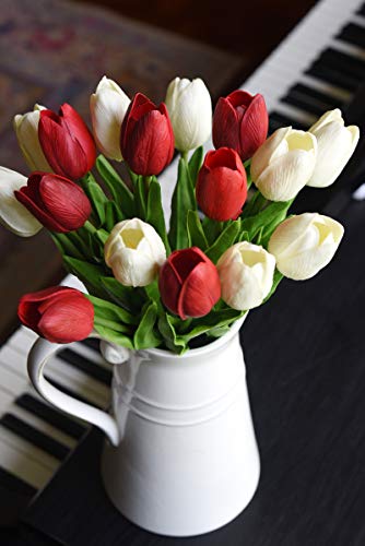 FiveSeasonStuff Real Touch Tulips Artificial Flowers – 15 Stems Faux Tulip Bouquet in Gift Box for Wedding, Home Decor, Party, Floral Arrangements (Currant Red) - color: #8 Currant Red