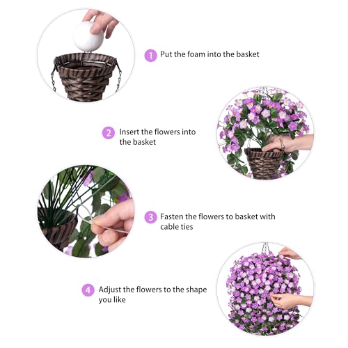 HyeFlora Artificial Fake Hanging Flowers with Basket for Outdoor Decoration,UV Resistant Faux Silk Daisy Flowers Light Fuchsia Orchid Vines in Planter Realistic Hanging Baskets for Home Porch Garden - color: Fuchsia+light Fuchsia Daisy