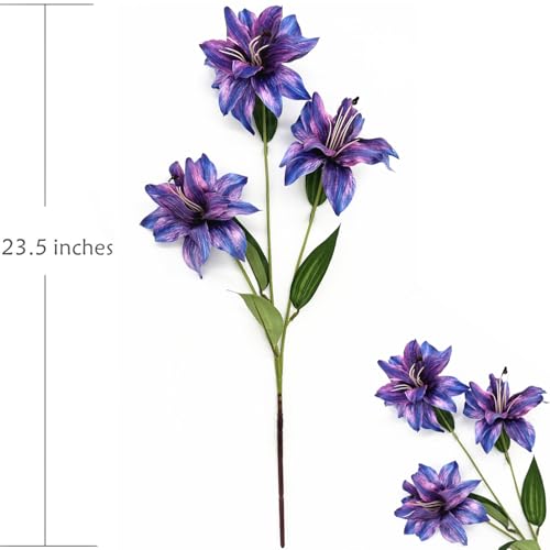 Artificial Lily Flowers Fake Silk Flower Plastic Long Stems Faux Bloom Stargazer Lilies Plant for Wedding Bouquet Party Garden Hotel Home Decor Vase Floral Arrangements DIY Decoration - Purple 4 Pack - color: Silk Flowers / Purple / 4 Pack