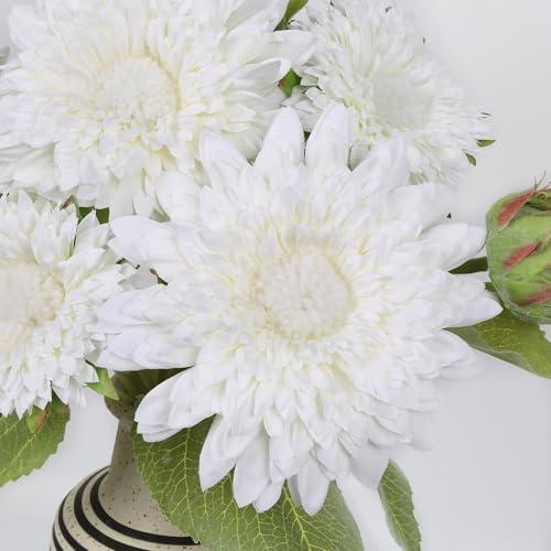 IPOPU Artificial Sunflower Bouquet with Long Stems Fake Silk Sunflowers Bouquet with 5 Heads Faux Sunflower for Wedding Party Home Office Decoration Dining Table Centerpiece (White1 Bunches) - color: White