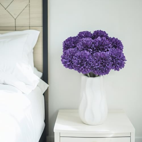 Artificial Chrysanthemum Ball Flowers Bouquet 10pcs Present for Important People Glorious Moral for Home Office Coffee House Parties and Wedding (Purple) - color: Purple