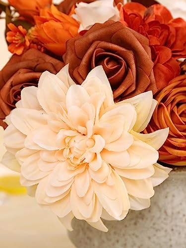 Artificial Flower Box Set Silk Flowers Rose Faux Flowers with Stems for DIY Bridal Wedding Bouquets Centerpieces Arrangements Table Decor Baby Shower Party Home Decor (Chic Terracotta Rust) - color: Chic Terracotta Rust