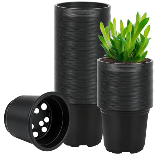 Augshy 110 Pcs 5 Inch Black Plastic Plant Pots, Nursery Pots for Succulents Seedlings, Small Plant Pots with Drainage Holes, Plastic Garden Pots for Home Gardening - size: 5 Inches