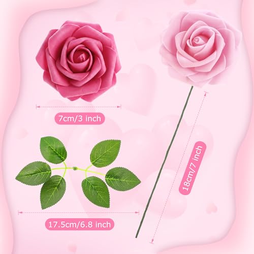 100 Pcs Artificial Foam Rose Flower Faux Bouquet Wedding Fake Rose Gift for Mother's Day Women DIY Bridal Shower Party Table Birthday Home Spring Decor (Gradient Pink) - color: Gradient Pink