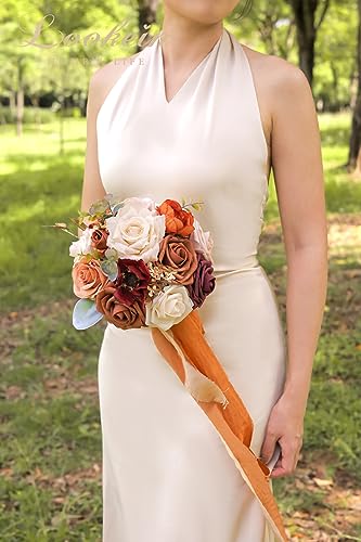 Lookein 7 Inch Wedding Bouquet for Bride Flower Bouquet for Bridesmaid Artificial Flowers Bouquet Rose Bouquet Bridal Bouquet Tossing Bouquet for Wedding Ceremony, Chic Terracotta - color: 7" Chic Terracotta